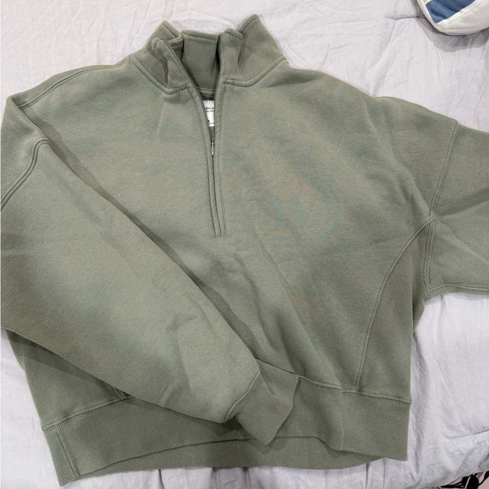 Abercrombie & Fitch Women's Olive Green Quarter-Zip Sweatshirt